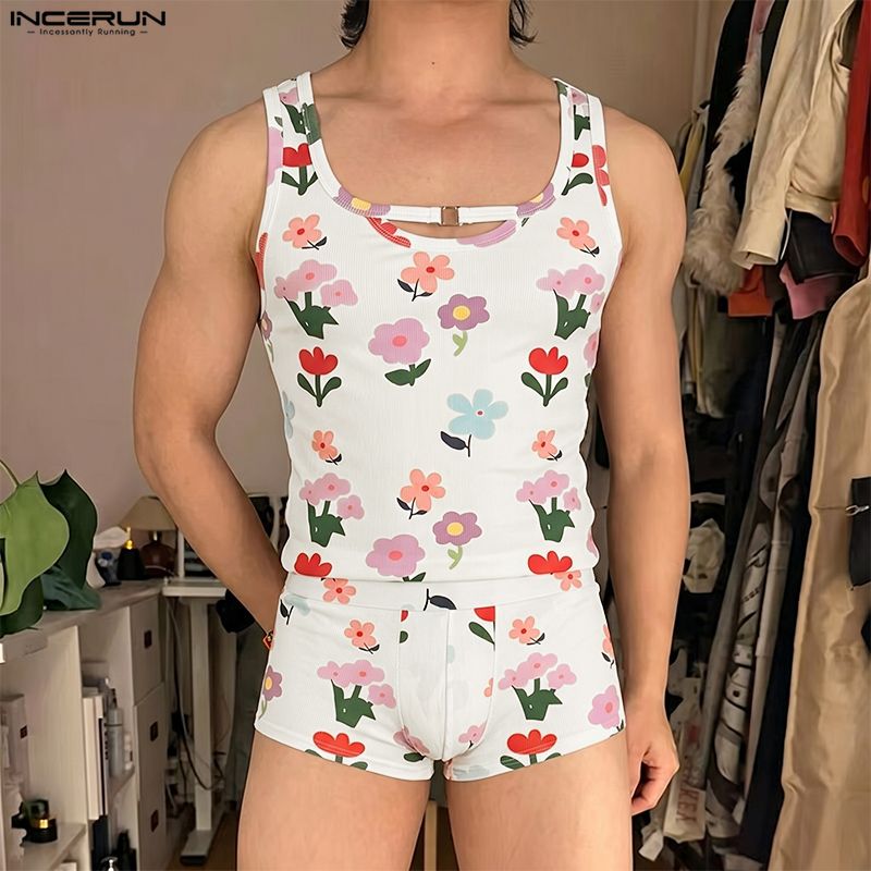INCERUN Men's Sets Flower Prin - Summer Short Set review and price