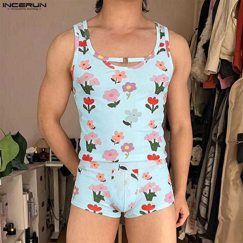 INCERUN Men's Sets Flower Prin - Summer Short Set review and price