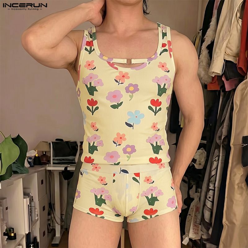 INCERUN Men's Sets Flower Prin - Summer Short Set review and price